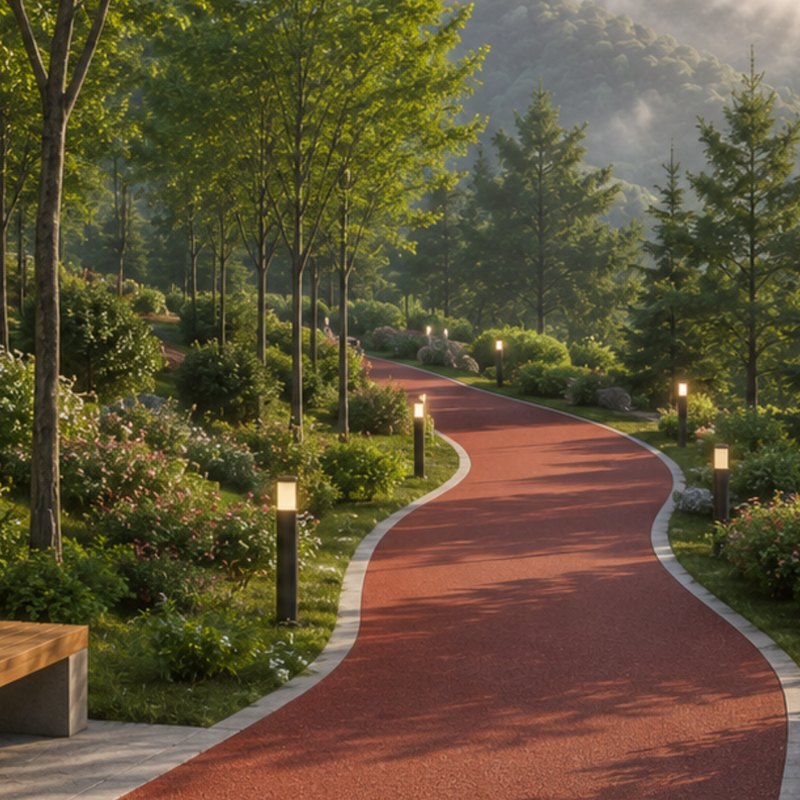 Conceptual rendering of a running track through forest in the planned JR EcoPark