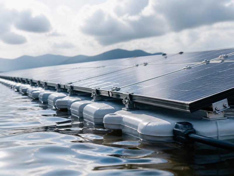 Conceptual rendering of floats and module frames at the water line — concept visual, not the Goldasht site