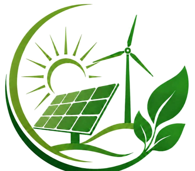 TEFSD emblem — sun, solar panel, wind turbine and leaf